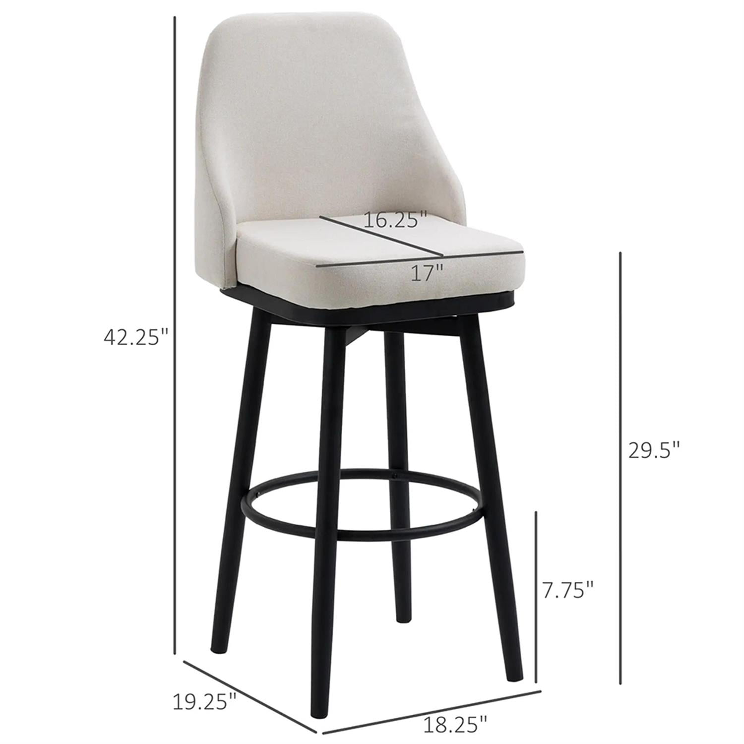 Demi Bonn Modern 360° Swivel Bar Stool Set of 2, Cushioned Bar 29.5" Seat Height Stool with Upholstered Back and Steel Legs for Kitchen, Dinning Room, Beige