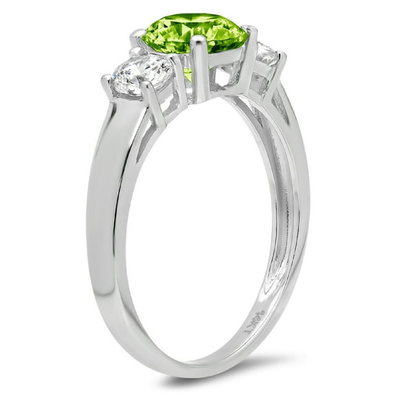 1.5 ct Round Cut Natural Peridot Three-Stone Engagement Ring for Women in 18K White Gold