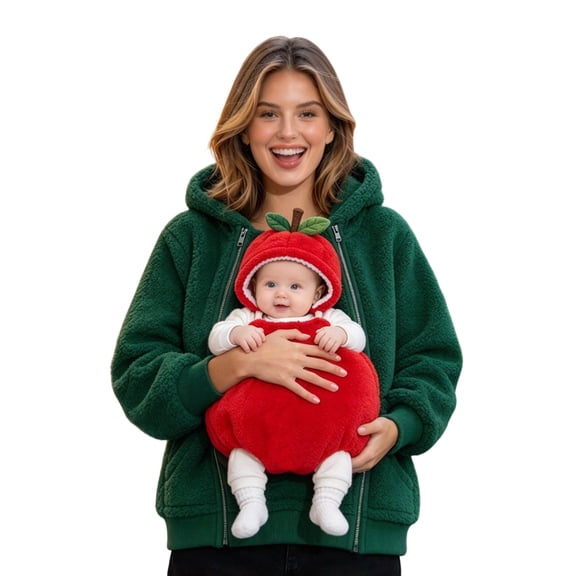 Trendfront Womens Babywearing Hoodies Solid Long Sleeve Sweatshirt Zip Front Baby Panel Hooded Neckline Side Pockets Maternity Jacket