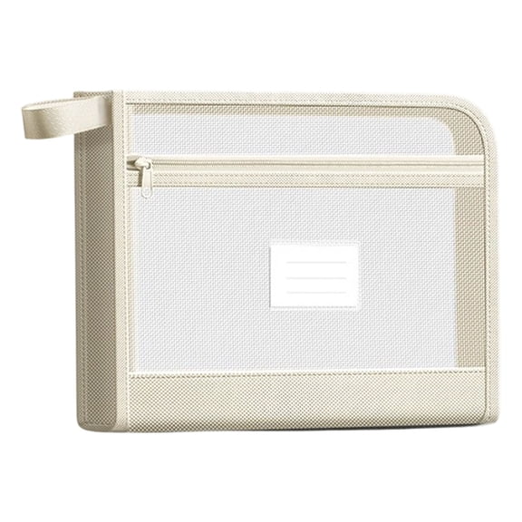 Plastic Zip Wallets Folder, Mesh Zipper Pouch Document Wallet with Zipper and Label Pocket, A4/Letter Size Zipper File Folders, Zip Lock Bags for Office Household Travel Supplies,1Pc(Beige,11.5x8.2")