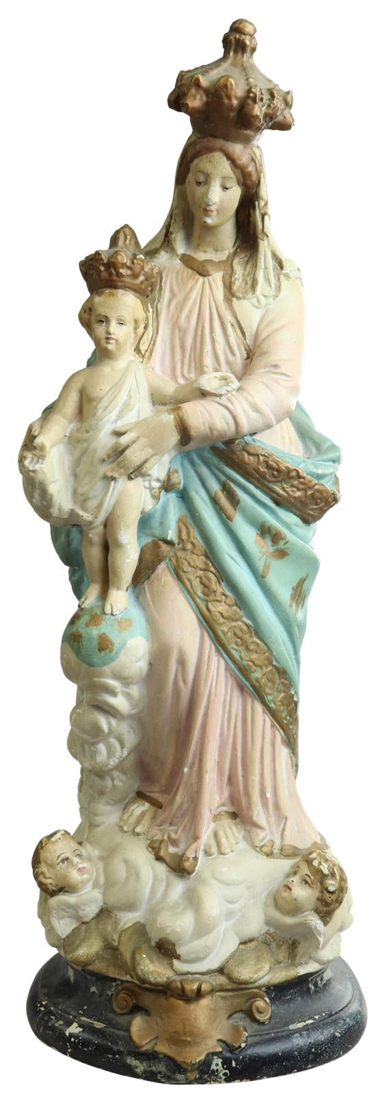 Sculpture Statue Religious Madonna Our Lady of Victory Chalkware 1900