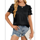 thumbnail image 1 of Camisa de Verano Fruncida con Mangas con Volantes y Textura para Mujer, Color Negro, Talla XL, 1 of 8