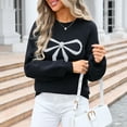 thumbnail image 2 of Valentines Womens Casual Crewneck Sweater Bow Print Knit Pullover Long Sleeve Loose Fit Top Lightweight Jumper for Fall Winter Black S, 2 of 6