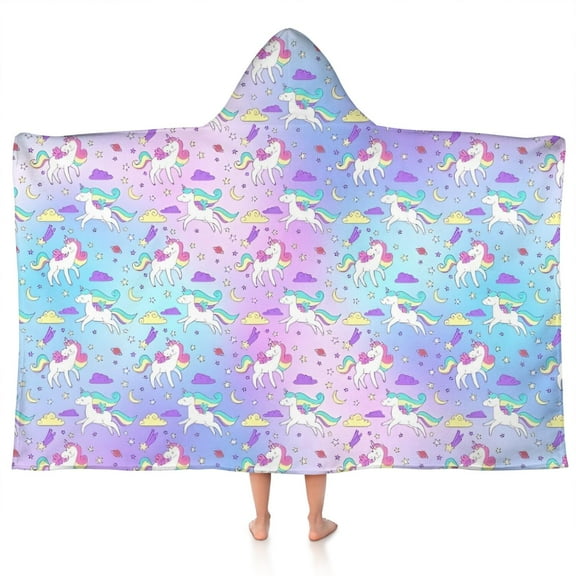 Gradient Unicorn Pattern Hooded Bath Towel，50"x30" for Ages 3 To 12 Kids, Quick Dry Lightweight Soft Microfiber Hood Beach Towel Cover Up for Kids