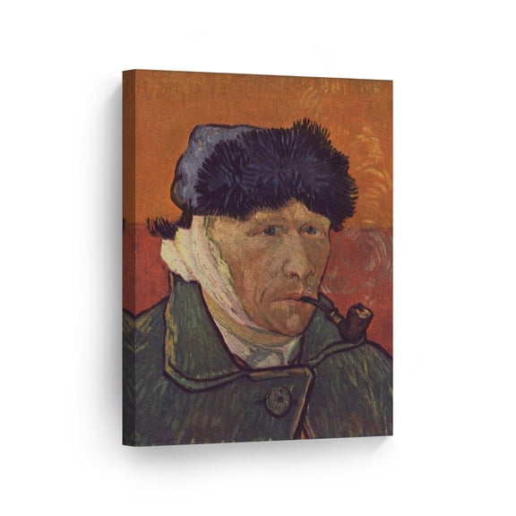 Smile Art Design Vincent Van Gogh Self-portrait with Bandaged Ear and Pipe, 1889 Canvas Wall Art Print Artwork Classic Modern Art Living Room Bedroom Decor Ready to Hang Made in the USA - 28x19