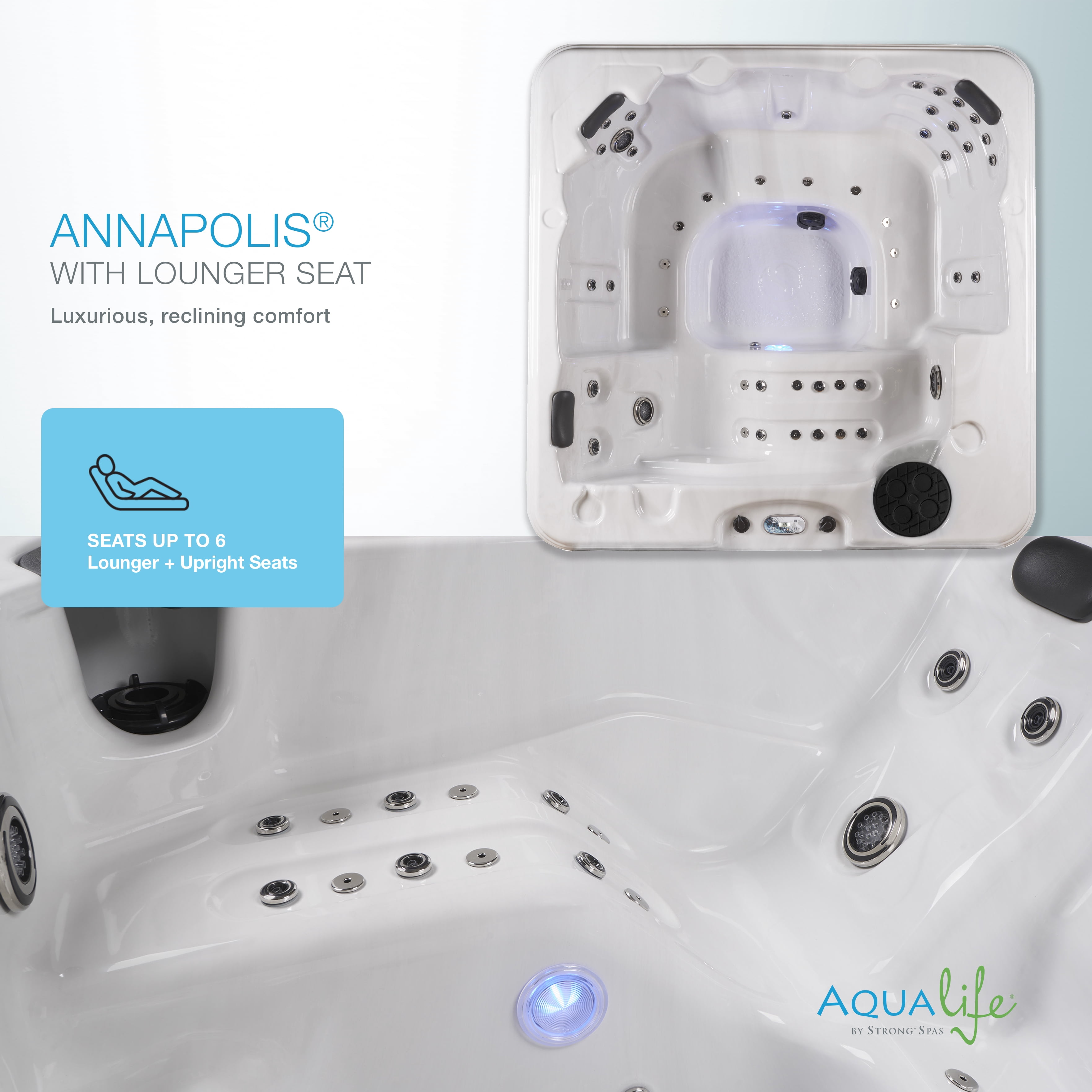 Aqualife by Strong Spas Annapolis 6 Person Lounger Hot Tub, 50 Jets, 2 Pumps, Gray
