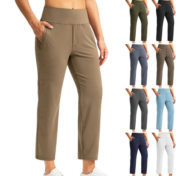 Pants for Women 7/8 High Waisted Stretch Ankle Pants with 3 Pockets Golf Casual Travel Athletic Work Trousers