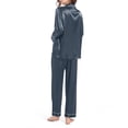 thumbnail image 3 of BODOAO Women's Satin Pajama Set, Classic Button Down Long Sleeve Sleepwear and Pants, Silk-like V-Neck Loungewear, Cozy Elegant Nightwear for Home Relaxing Dark Gray XL, 3 of 5