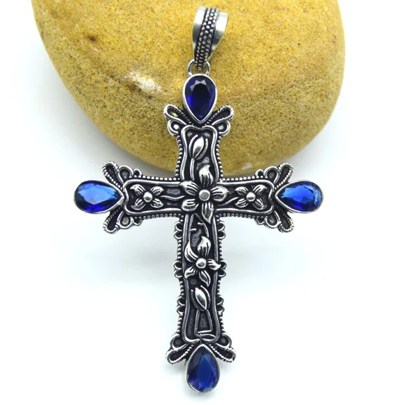 Blue Tanzanite Gemstone Handmade 925 Sterling Silver Polished Jewelry Pendant Size 2.5"