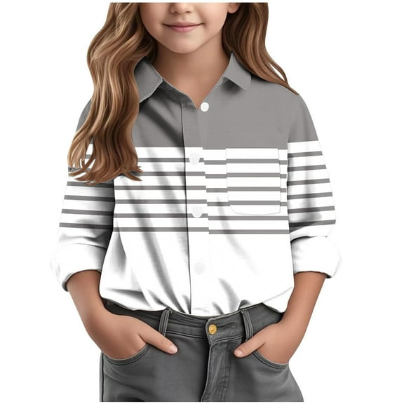SERTG Kids Checkered Striped Shirt Long Sleeve Collared Spring Summer Fall Regular Fitted Playing Outerwear for Children 3-16 Years(Gray,5 Years)
