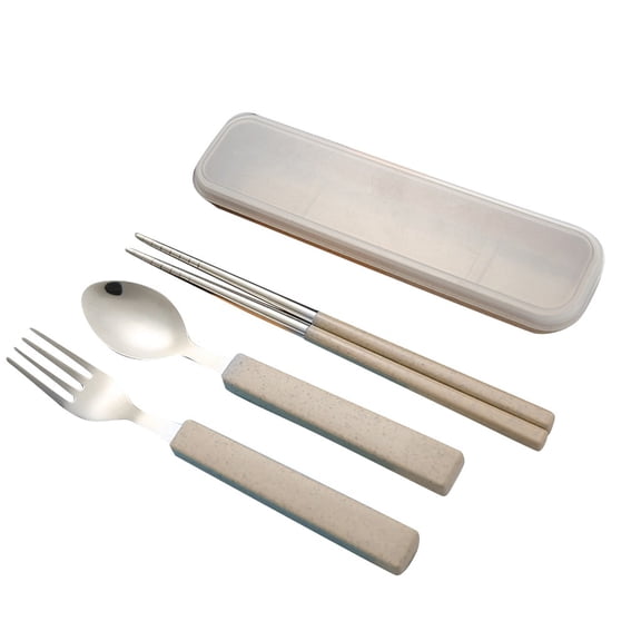 Vikakiooze under10, 3pcs/set Spoon Fork Chopsticks Stainless Steel Travel Cutlery Tableware Box Sale