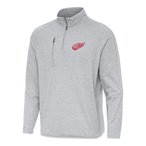 Men's Antigua Heather Gray Detroit Red Wings Certain Quarter-Zip Tri-Blend Sweatshirt