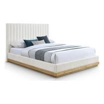 Maklaine Modern / Contemporary Cream Chenille Fabric King Bed