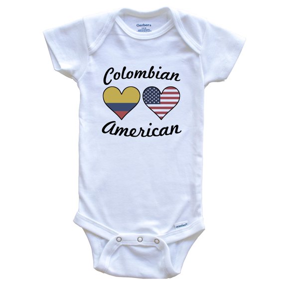 Colombian American Flag Hearts Baby Bodysuit, 0-3 Months White
