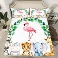 thumbnail image 2 of Feelyou Pink Flamingo Animal Queen Sheet Sets for Kids, Hippo Zebra Wildlife Flat Sheet, Green Leaf Plant Queen Fitted Sheet, Microfiber Bedroom Decor, 4-Piece, 2 of 7