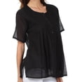 thumbnail image 3 of Sakkas Button Down Embroidered Short Sleeve Semi-Sheer Gauzy Cotton Top / Blouse - Black - Small, 3 of 4