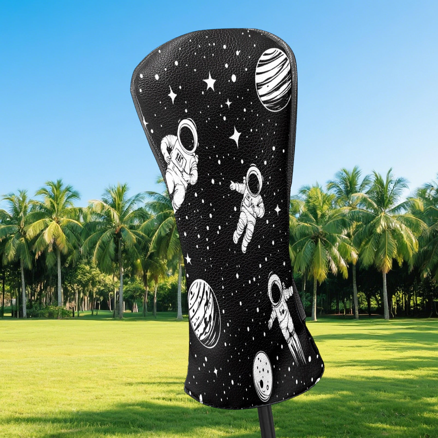 Golf Club Covers PU Leather Waterproof Head Covers for Fairway Woods Hybrids Astronaut Pattern Unisex Fits Most Brands
