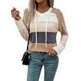 thumbnail image 1 of Suéteres de Rayas con Capucha y Cordón para Mujer, Sudaderas de Moda con Diseño de Bloques de Color y Crochet Gris Oscuro L, 1 of 8