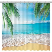 Allenjoy Tropical Beach Shower Curtain Summer Seaside Scene Ocean Island Palm Tree Bathroom Decorations Curtain Durable Bathtub Showers Decor with 12 Hooks 72x72 Inch