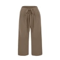 thumbnail image 3 of Women's Pants Fashion Casual Pants For Women Flowy Linen Wide Leg Tie Knot Loose Beach High Waisted Trousers With Pockets, 3 of 7