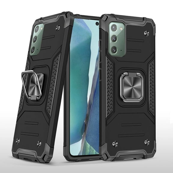 For Samsung Galaxy Note 20 Armor Hybrid with Ring Stand Holder Kickstand Shockproof Heavy-Duty Durable Rugged 2in1 Cover ,Xpm Phone Case [ Black ]