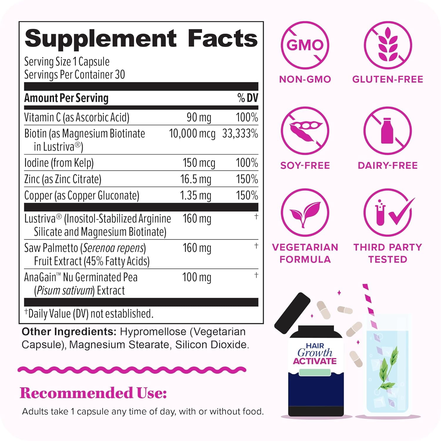 Vitauthority Adult Hair Growth Activate, Lustriva & AnaGain Nu Biotin Capsules, Unflavored, 30 Count