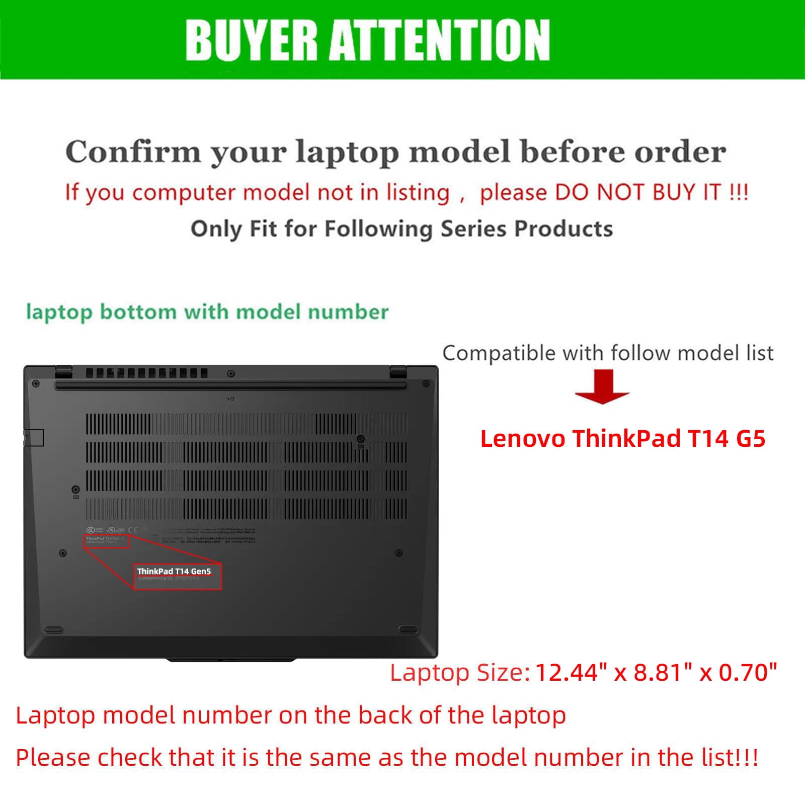 Laptop Case Cover Only for Lenovo ThinkPad T14 Gen 5 14" Notebook PC (NOT Working with Other Lenovo Models). 2-in-1 PU Leather Shell Notebook Sleeve(Black)