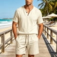 thumbnail image 2 of Zenithor Men's 2 Piece Cotton Linen Sets Summer Short Sleeve Button Placket Shirt and Shorts Casual Outfits for Beach Vacation XS-3XL, 2 of 6