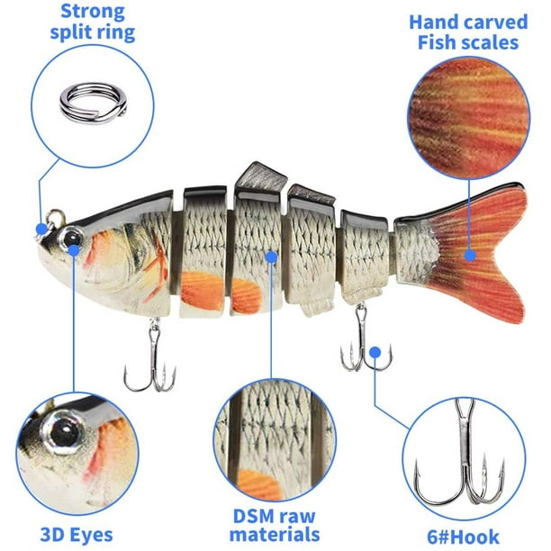 Diannasun Fishing Lures For Bass Trout 97mm Multi Jointed Swimbaits Slow Sinking Bionic Swimming Bass Lures Lifelike Fishing Lures For Freshwater Salt
