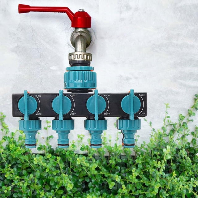 Grifo divisor de de jardín de 4 vías, divisor de exterior Adaptador de grifo de jardín Tubería de agua Válvula de apagado / DYNWAVEMX Splitter de manguera