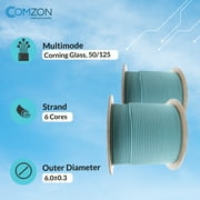 Comzon 500ft Armored 6 Strand OM3 Fiber Optic Cable, 10Gbit, Aqua, Riser-rated, Corning ClearCurve