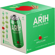 ARIH Dual Biotic Soda, Functional Prebiotic and Postbiotic Soda, Low Sugar, Apple Flare, 12 fl oz, 4 Pack