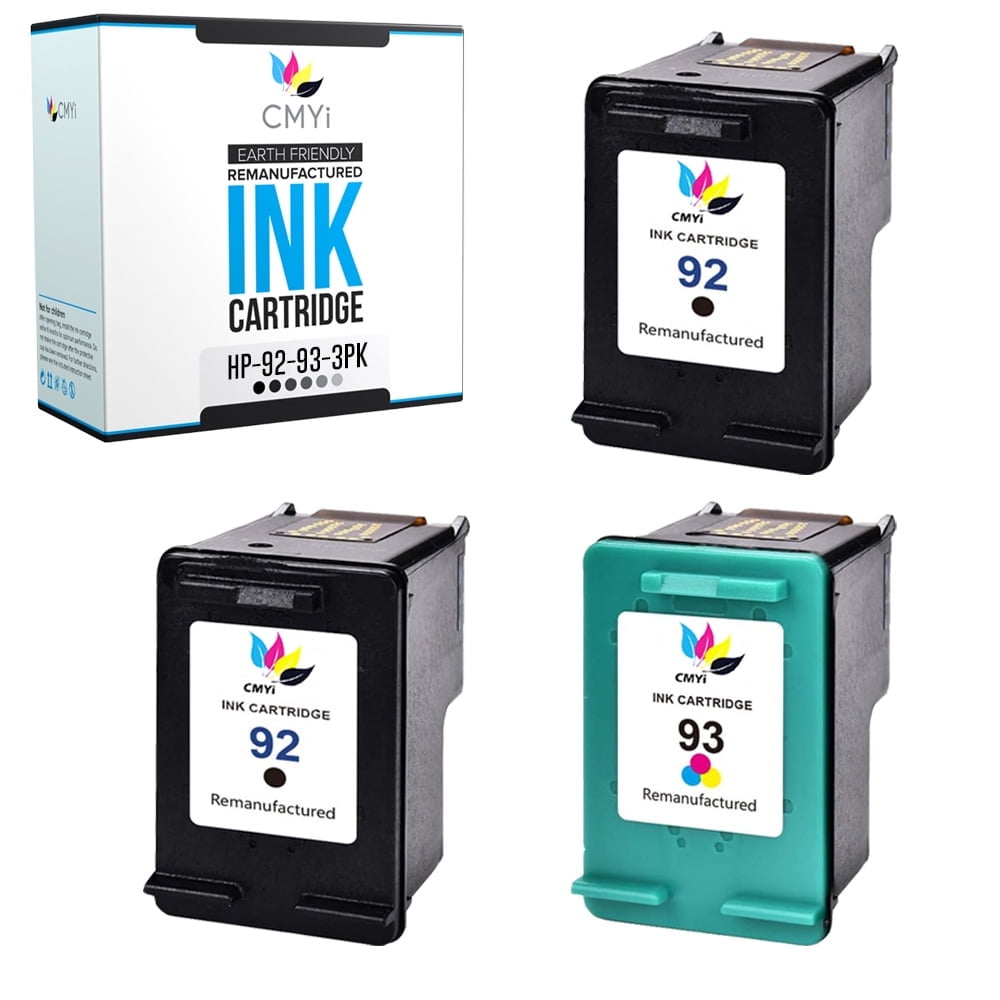 CMYi 92 and 93 Combo Pack of 3 Ink Cartridges Compatible for HP 92 93 - Deskjet 5400 Series, 5420, 5420v, 5440, 5440v, 5440xi, 5442, 5443, PhotoSmart 7850, C3100, C3110, C3125 (2 Black, 1 Tri-color)