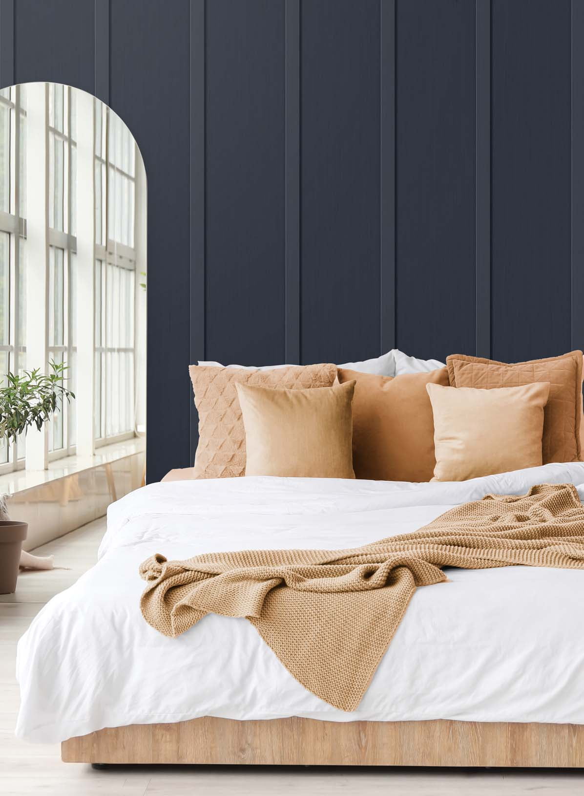NextWall Dark Blue Faux Board & Batten Peel and Stick Wallpaper