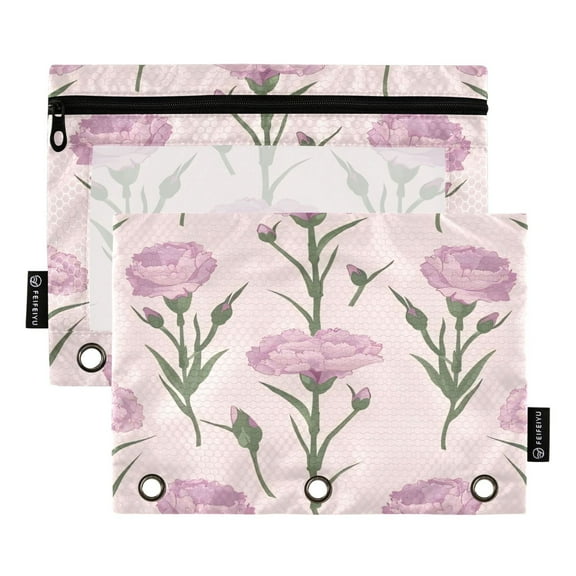 2 Pack Pencil Bag 9.84x6.1 Inch 3-Ring Page Turning Folder Zipper Pencil Case Pencil Bag Page Turning File BagPink Carnations