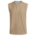 thumbnail image 2 of GrmtClth Men's Sleeveless Shirts Acid Wash Muscle Tank Tops Henley V Neck Button Down Vintage Shirt Casual Classic Solid Tee Top Boxy Tee Shirts with Pocket Khaki 2XL, 2 of 4