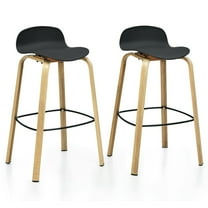 Gymax Modern Set of 2 Barstools 30inch Pub Chairs w/Low Back & Metal Legs Black
