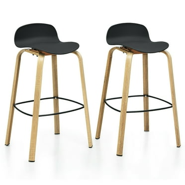 Gymax Modern Set of 2 Barstools 30inch Pub Chairs w/Low Back & Metal Legs Black