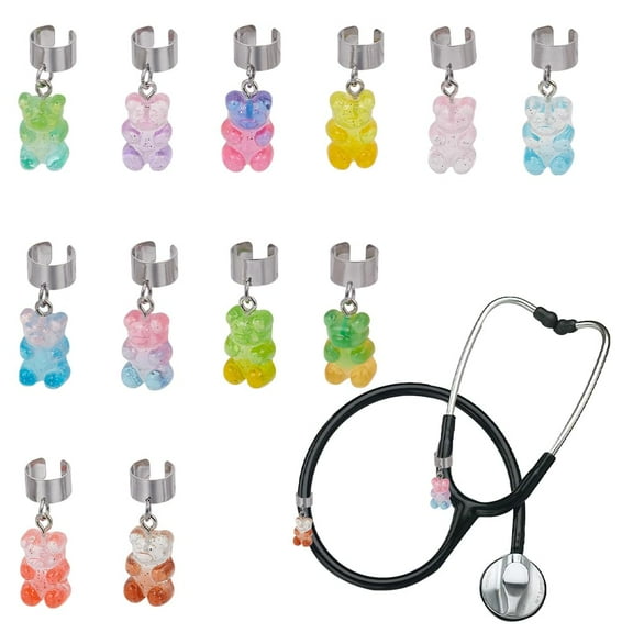 12Pcs Little Bear Stethoscope Charms 0.8 Inch Bear Pendants ID Name Tag Charm Resin Stethoscopes Tag Stethoscope Charms Stethoscopes Accessories for Doctor Nurse Medical Assistant