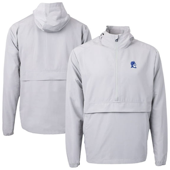 Men's Cutter & Buck Gray Duke Blue Devils Charter Eco Recycled Half-Zip Anorak Jacket