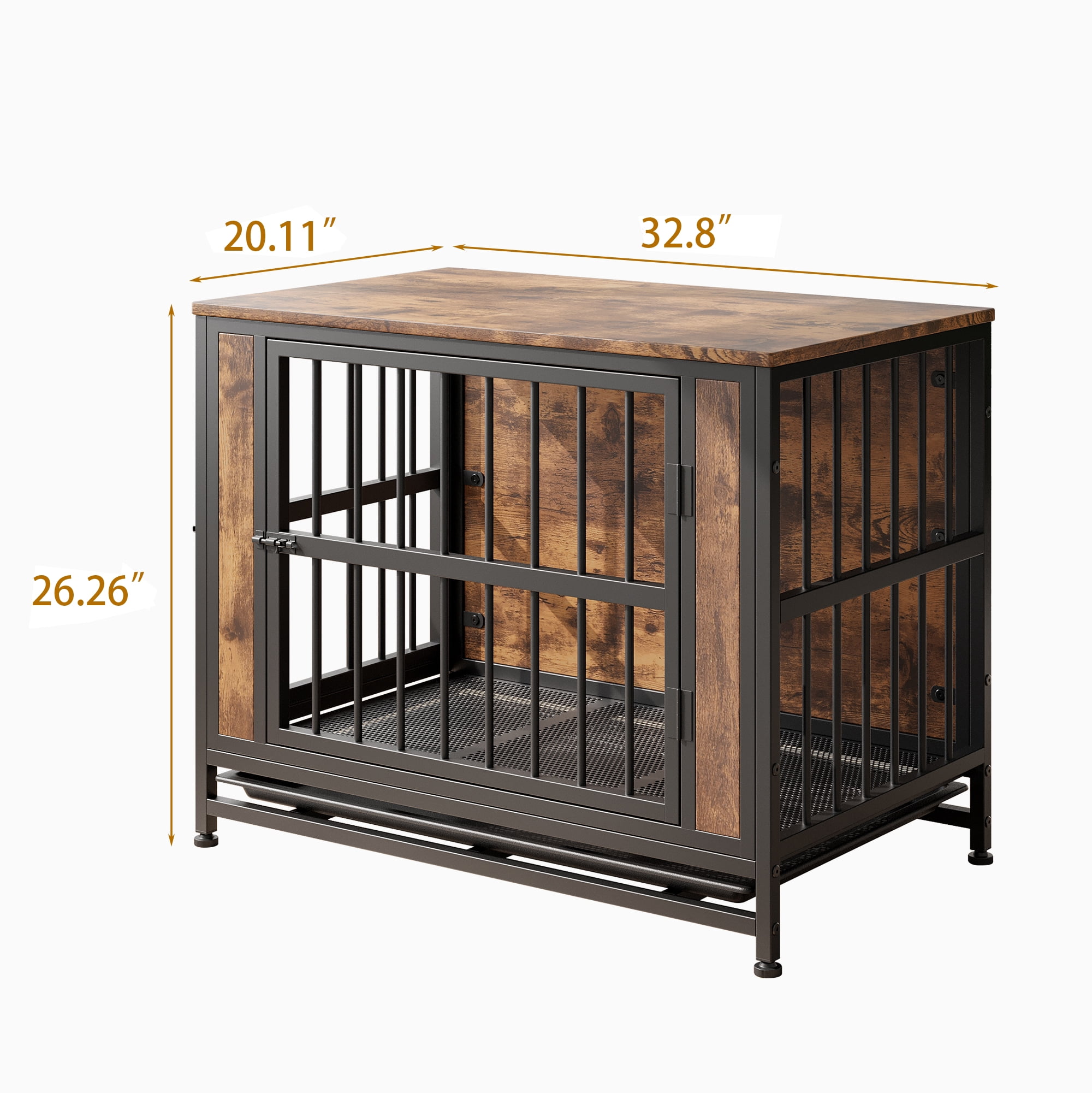 ZephyPaws Heavy Duty Dog Crate Furniture with Double Door,Wood Indoor Dog Crate Kennel for Small/Medium with Pull-Out Tray,End Side Table,TV Stand,Black