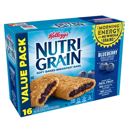 Multigrain Cereal Bars Kellogg's Nutri Grain Blueberry Soft Baked Breakfast Bars Value Pack, 1.3 oz, 16 count ()