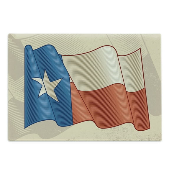 Texas Star Cutting Board, Flapping Texan Flag Lone Star Pattern with Retro Effect Americana, Decorative Tempered Glass Cutting and Serving Board, Large Size, Vermilion Beige Blue, by Ambesonne