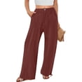 thumbnail image 5 of YIFUNIN Women's Summer Cotton Linen Wide Leg Pants with Button Detail & Elastic Waist, Loose Palazzo Casual Trousers with Pockets,Wine XL, 5 of 5