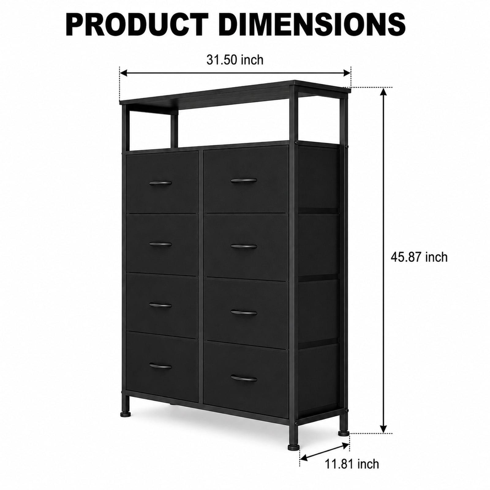 Alvantor 8-Drawer Fabric Dresser with Open Shelf, Chest of Drawers, Steel, MDF, Storage Organizer Unit, Closet, Entryway
