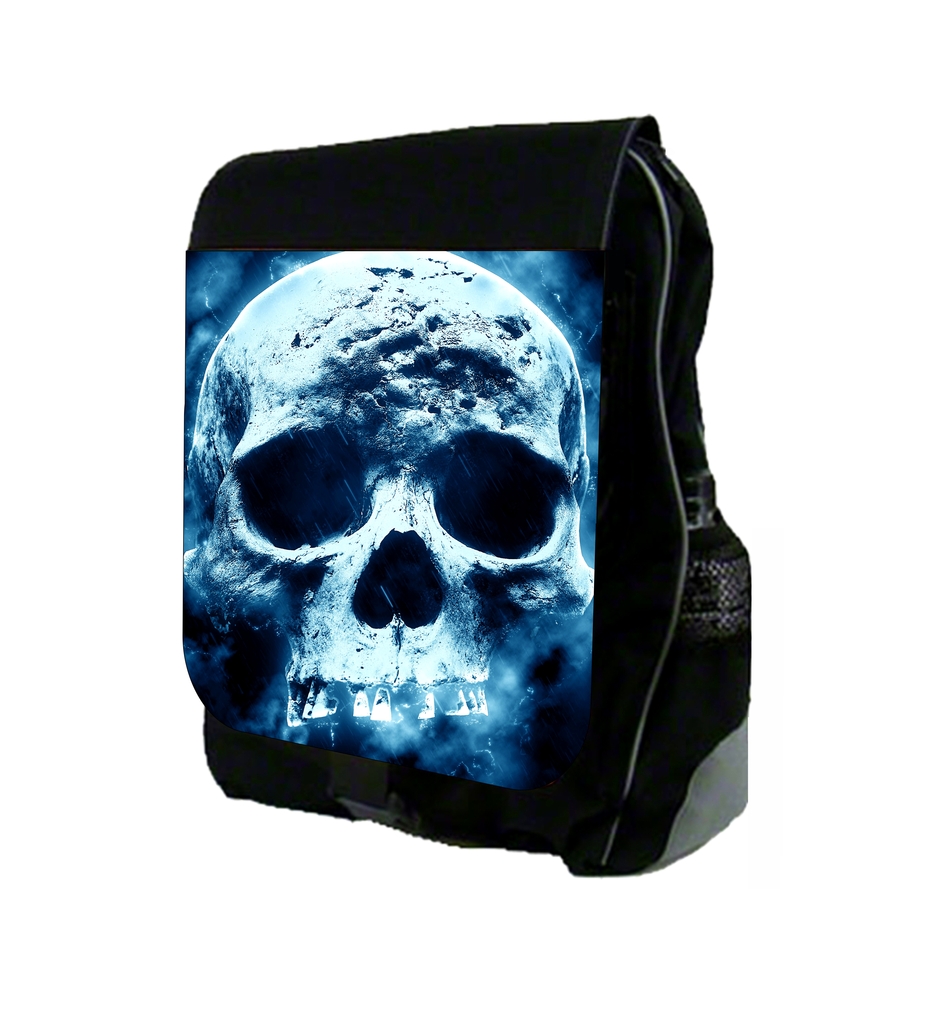 Smokey Blue Skull - Large Black School Backpack - image 1 of 4