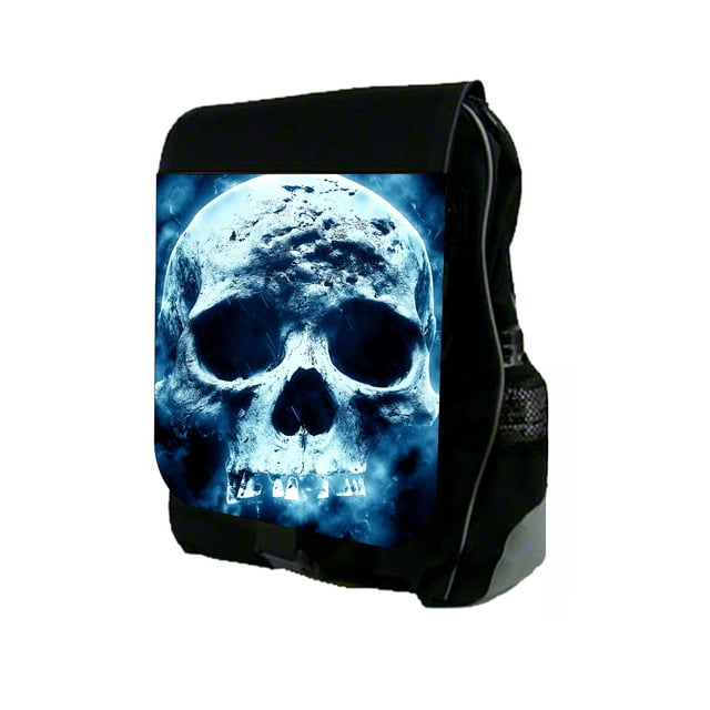 Smokey Blue Skull - Large Black School Backpack