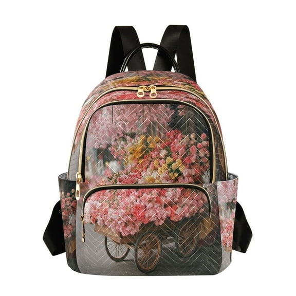 Casual Cart Filled with Colorful Flowers Backpack for School,College and Travel, Water Resistant Bookbag,