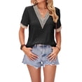 thumbnail image 1 of Lucakuins - Camisetas informales de verano para mujer, manga corta, cuello en V, color de contraste, camisetas holgadas Lucakuins  moda, 1 of 8