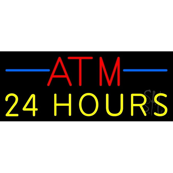 Atm 24 Hrs 1 LED Neon Sign 13 x 32 - inches, Black Square Cut Acrylic Backing, with Dimmer - Bright and Premium built indoor LED Neon Sign for Defence Force.